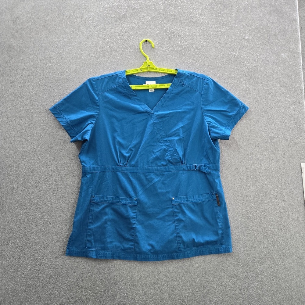 Koi Women Scrub‎ Top L Blue Button PO#HB12097 Short Sleeve